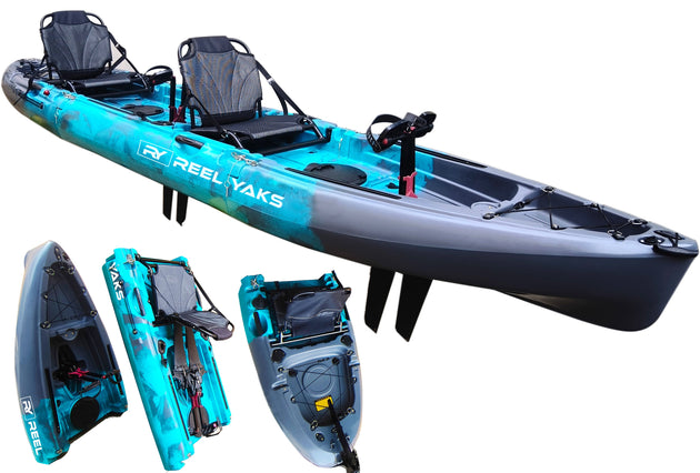 ReelYaks Raptor Tandem or Solo Modular Raptor Fin or Prop Drive Pedal Fishing Kayak 14ft | 520lbs Capacity | 3 Piece - Rugged Venture