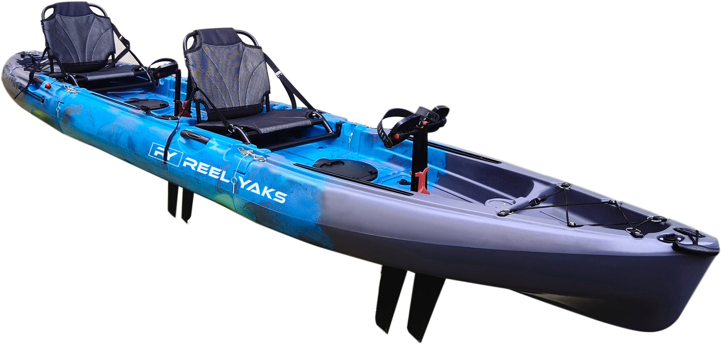 ReelYaks Raptor Tandem or Solo Modular Raptor Fin or Prop Drive Pedal Fishing Kayak 14ft | 520lbs Capacity | 3 Piece - Rugged Venture