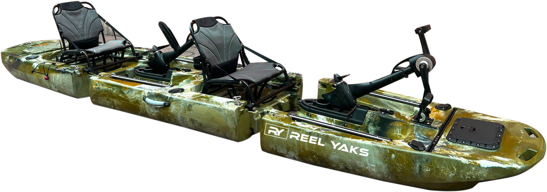 ReelYaks Raider Tandem & Solo Modular Propeller Drive Pedal Fishing Kayak 14ft | 530lbs Capacity | 3 Piece - Rugged Venture