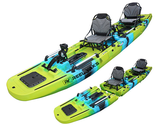 ReelYaks Rogue Tandem or Solo Modular Propeller Drive Pedal Fishing Kayak 14.3ft | 550lbs Capacity | 3 Piece - Rugged Venture