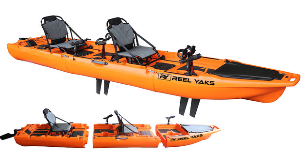 ReelYaks Rocket Fin Drive Tandem & Solo Modular Fishing Kayak 13.8ft | Fin Drive | 550lbs Capacity | 3 Piece - Rugged Venture
