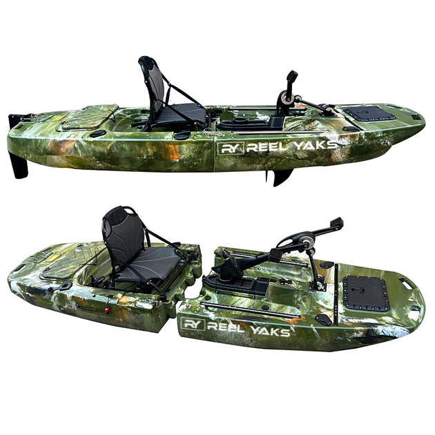 ReelYaks Raider Modular Propeller Drive Pedal Fishing Kayak 9.5ft | 380lbs Capacity | 2 Piece - Rugged Venture